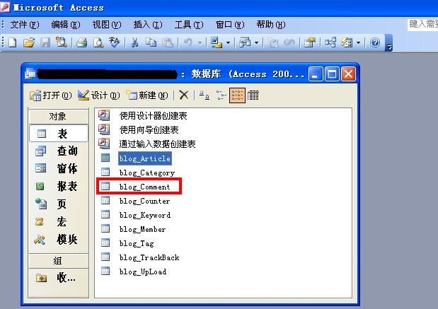 access2003打开zblog数据库展示图