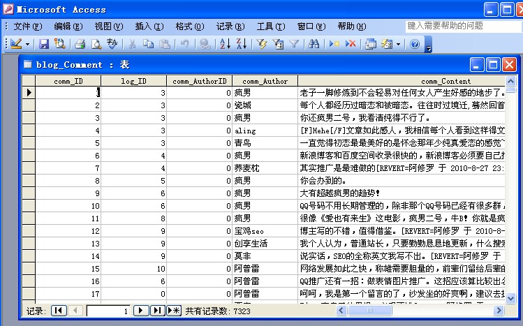 zblog数据库中所有评论展示图